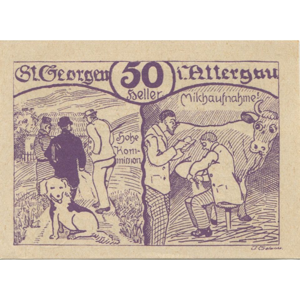 Geldschein, Österreich, St Georgen, 50 Heller, chien, 1920 UNZ- Mehl:FS 888IIa