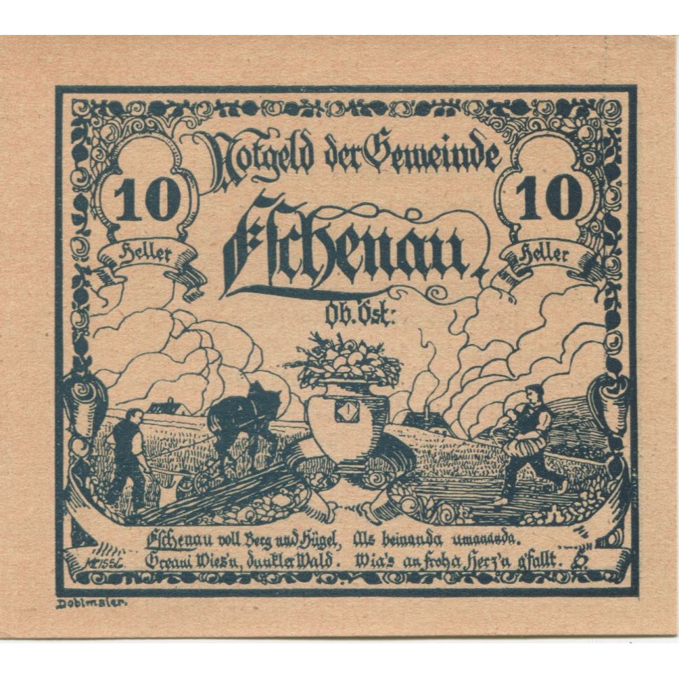Banknote, Austria, Eschenau, 10 Heller, champs, 1921 UNC(63) Mehl:FS 187a