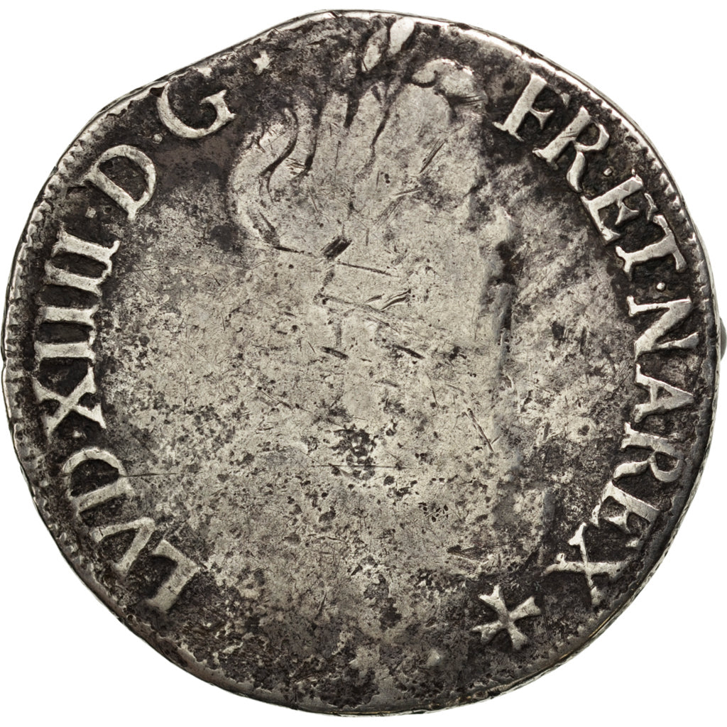 FRANCE, Écu de Navarre à la mèche longue, ECU, 1660, Saint Palais, KM #180, VG(8