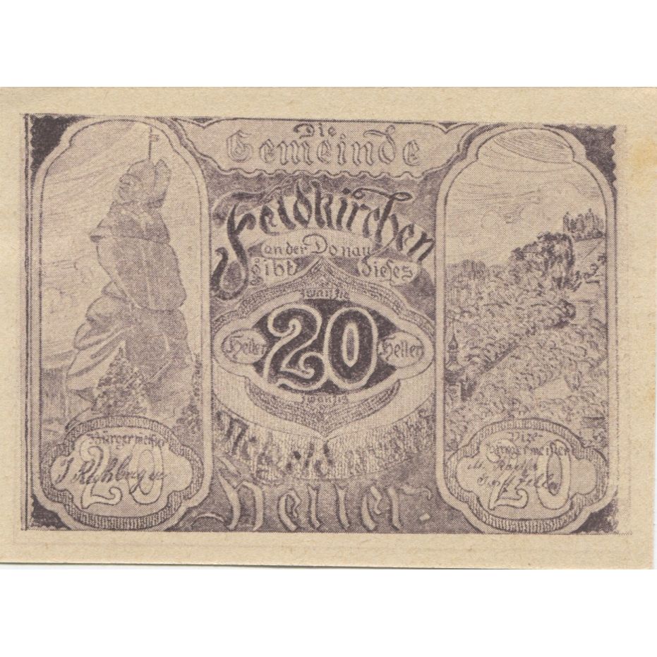 Banknote, Austria, Feldkirchen, 20 Heller, château, 1920, UNC(63), Mehl:FS 197b