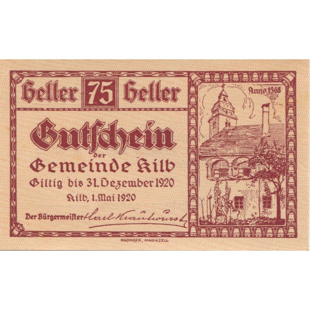 Banknote, Austria, Kilb, 75 Heller, Eglise 1920-12-31, UNC(63), Mehl:FS 436