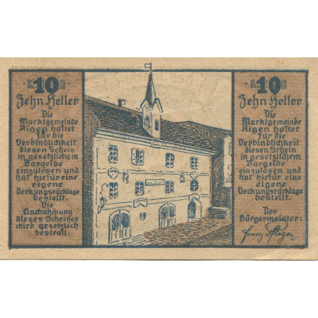 Banknote, Austria, Aigen, 10 Heller, mairie 1920-12-31, UNC(63), Mehl:FS 12I