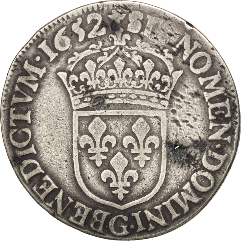 FRANCE, 1/2 Écu à la mèche longue, 1/2 ECU, 1652, Poitiers, KM #164.8, F(12-15),