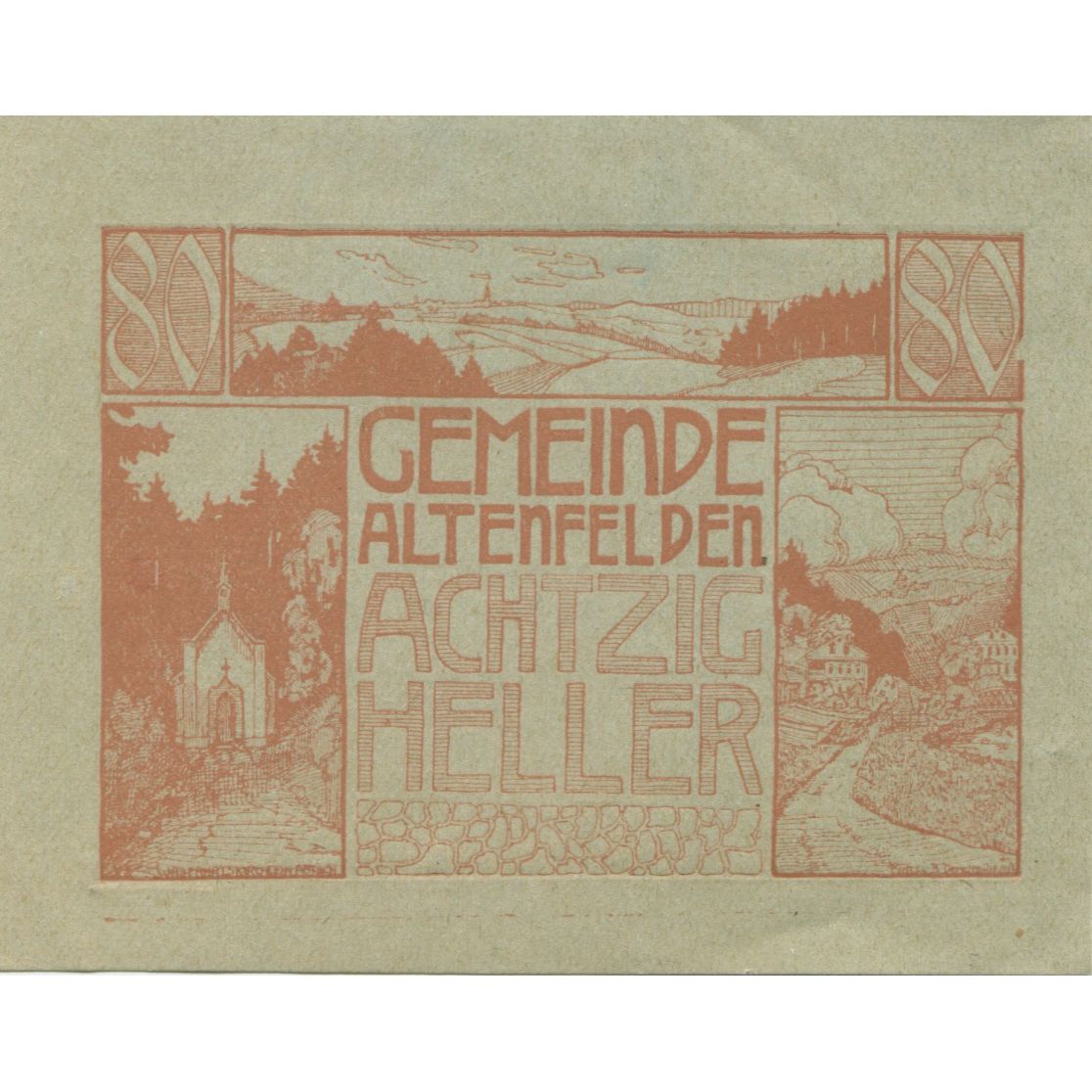 Banknote, Austria, Altenfelden, 80 Heller, paysage, 1920 UNC(63) Mehl:FS 27Ic