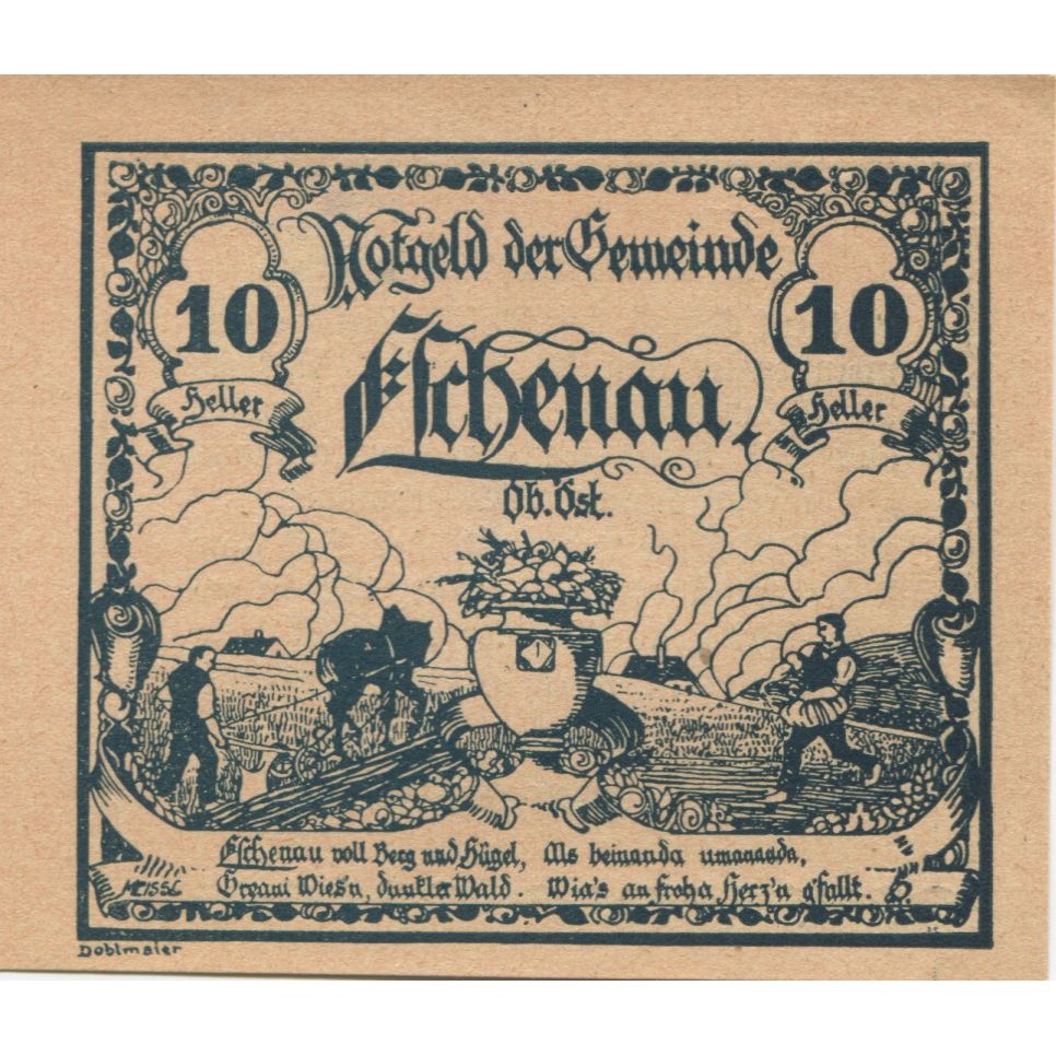 Banknote, Austria, Eschenau, 10 Heller, champs, 1920 UNC(63) Mehl:FS 188b