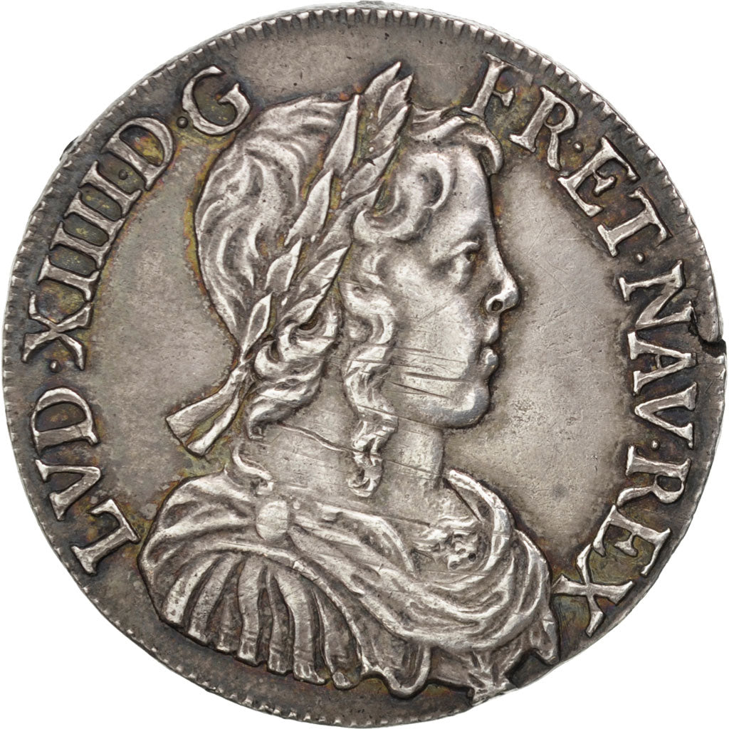 FRANCE, 1/2 Écu à la mèche longue, 1/2 ECU, 1650, Bordeaux, KM #164.11, AU(50-53