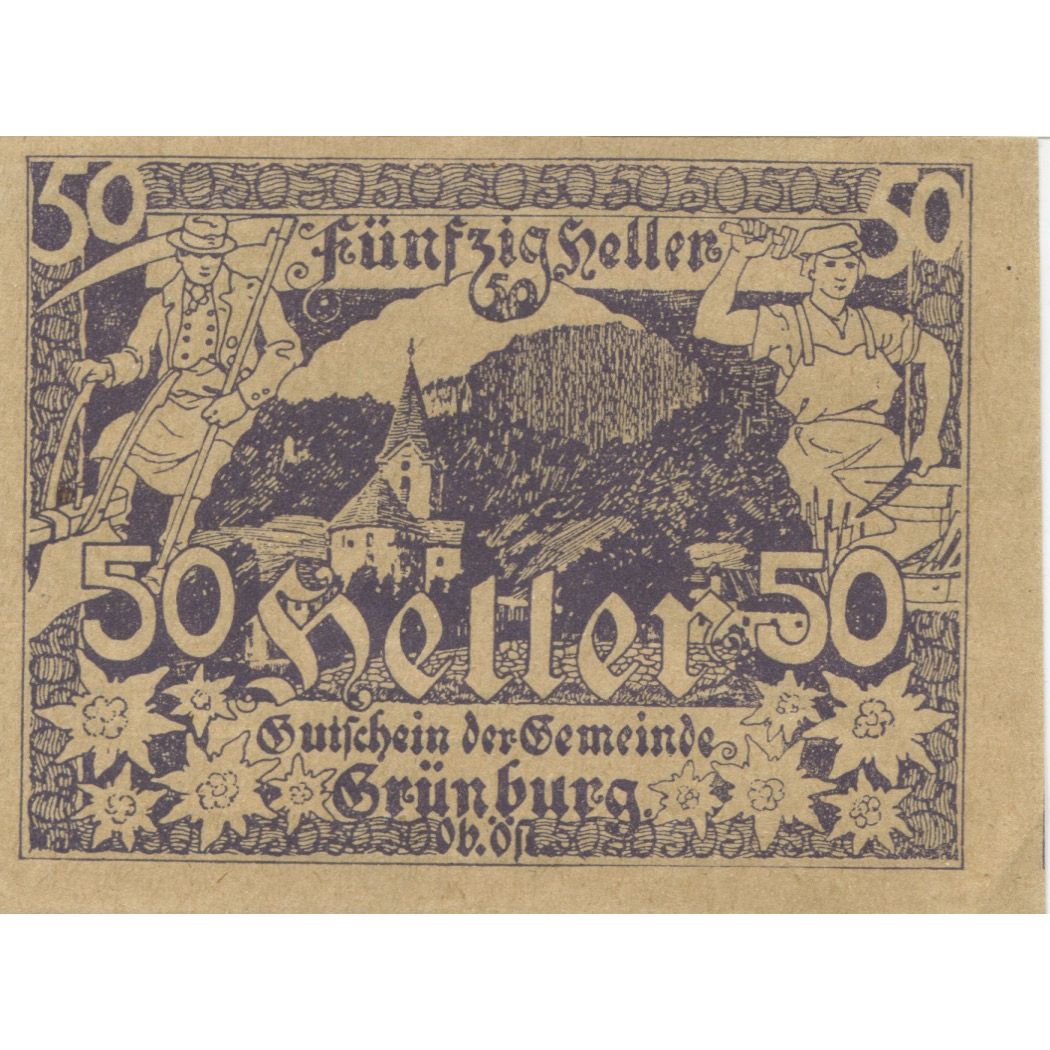 Billet, Autriche, Grunburg, 50 Heller, Eglise 1920-12-31, SPL, Mehl:FS 303Ia