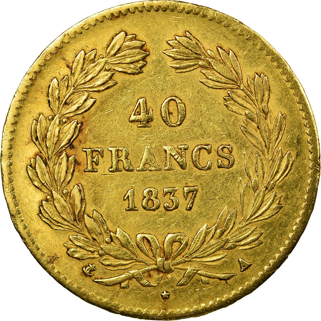 Coin, France, Louis-Philippe, 40 Francs, 1837, Paris, AU(50-53), Gold, KM:747.1