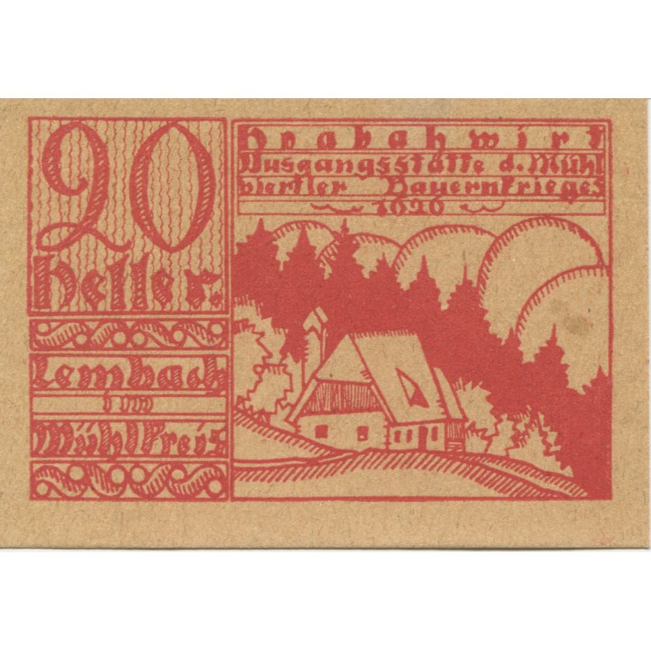 Banknote, Austria, Lembach, 20 Heller, paysage, 1920, UNC(63), Mehl:FS 510e