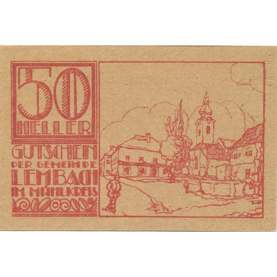 Banknote, Austria, Lembach, 50 Heller, village, 1920, UNC(63), Mehl:FS 510e