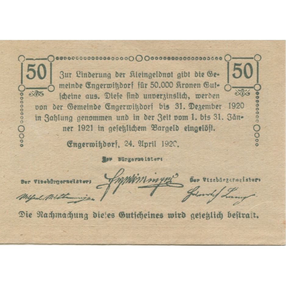 Banknote, Austria, Engerwitzdorf, 50 Heller, Eglise, 1920 UNC(63) Mehl:FS 173