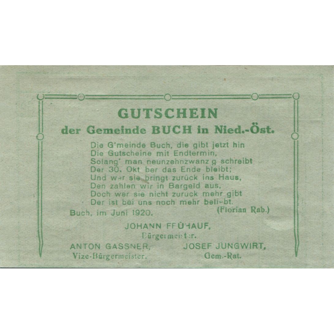 Geldschein, Österreich, Buch, 50 Heller, rue, 1920, 1920-10-30, UNZ-, Mehl:FS