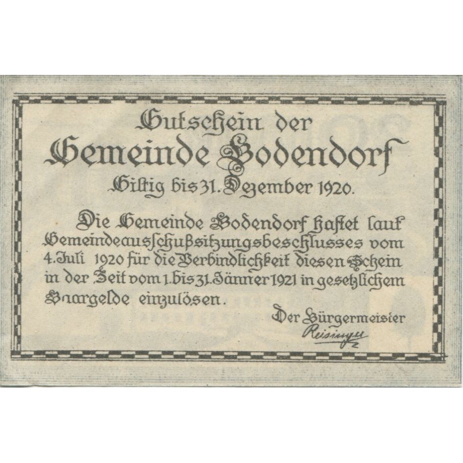 Banconote, Austria, Bodendorf, 20 Heller, château 1921-01-31, SPL Mehl:FS 96IIc
