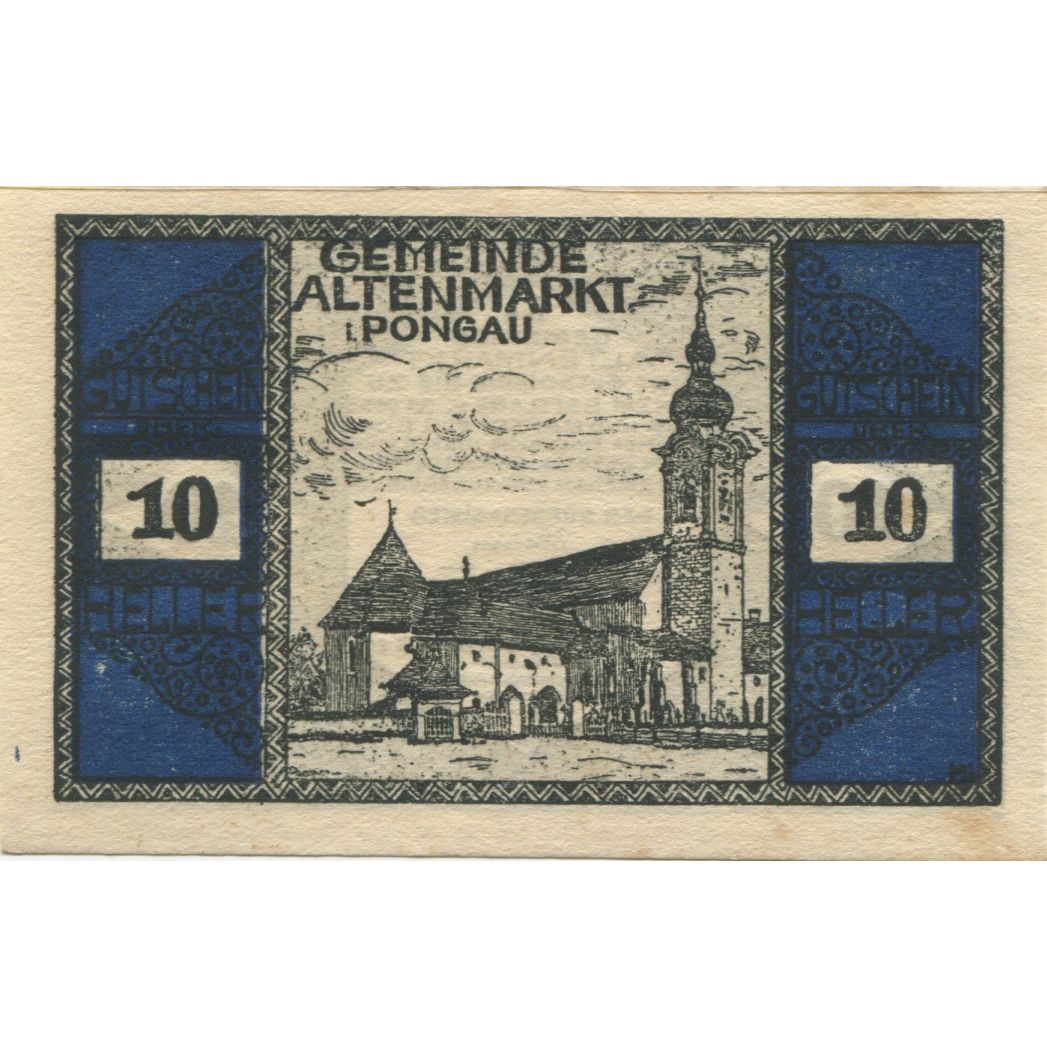 Geldschein, Österreich, Altenmarkt, 10 Heller, Eglise 1920-12-31 VZ+ Mehl:FS 31a