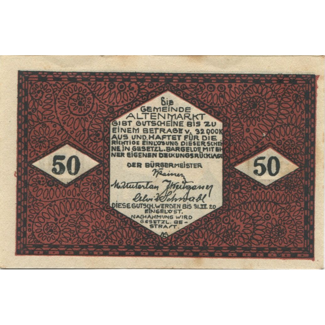 Banknote, Austria, Altenmarkt, 50 Heller, Eglise, 1920 AU(55-58) Mehl:FS 31a