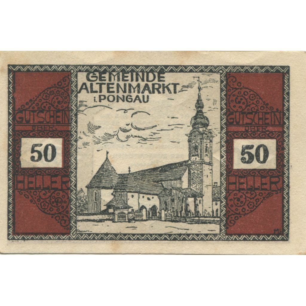Banknote, Austria, Altenmarkt, 50 Heller, Eglise, 1920 AU(55-58) Mehl:FS 31a