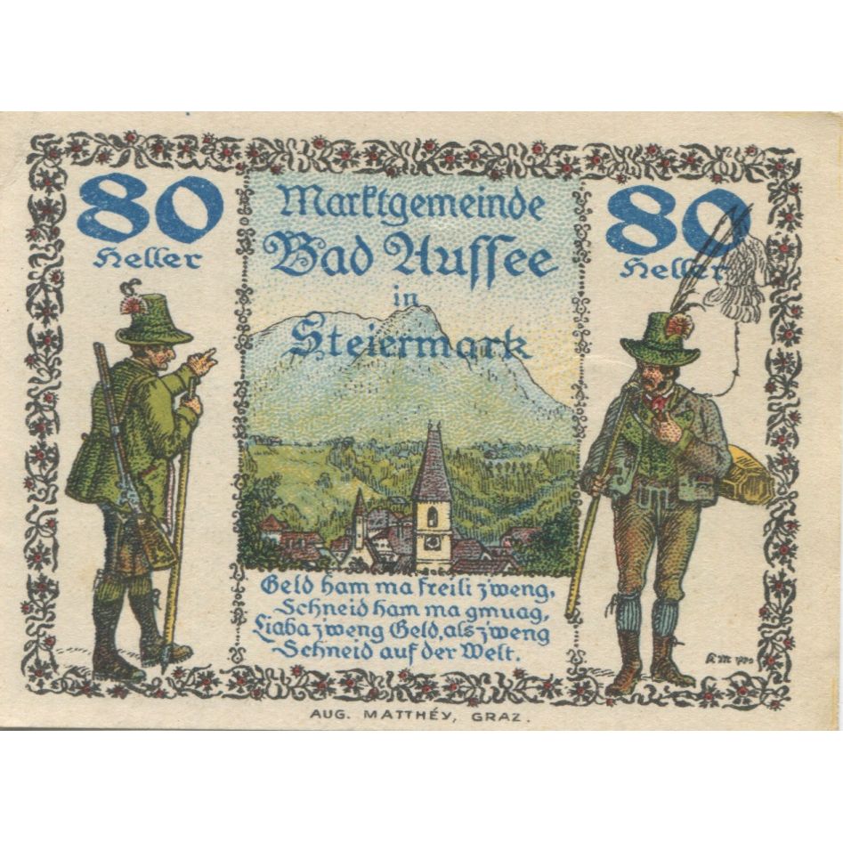 Geldschein, Österreich, Bad Aussee, 80 Heller, Blason 1920-12-31 UNZ- Mehl:FS 73
