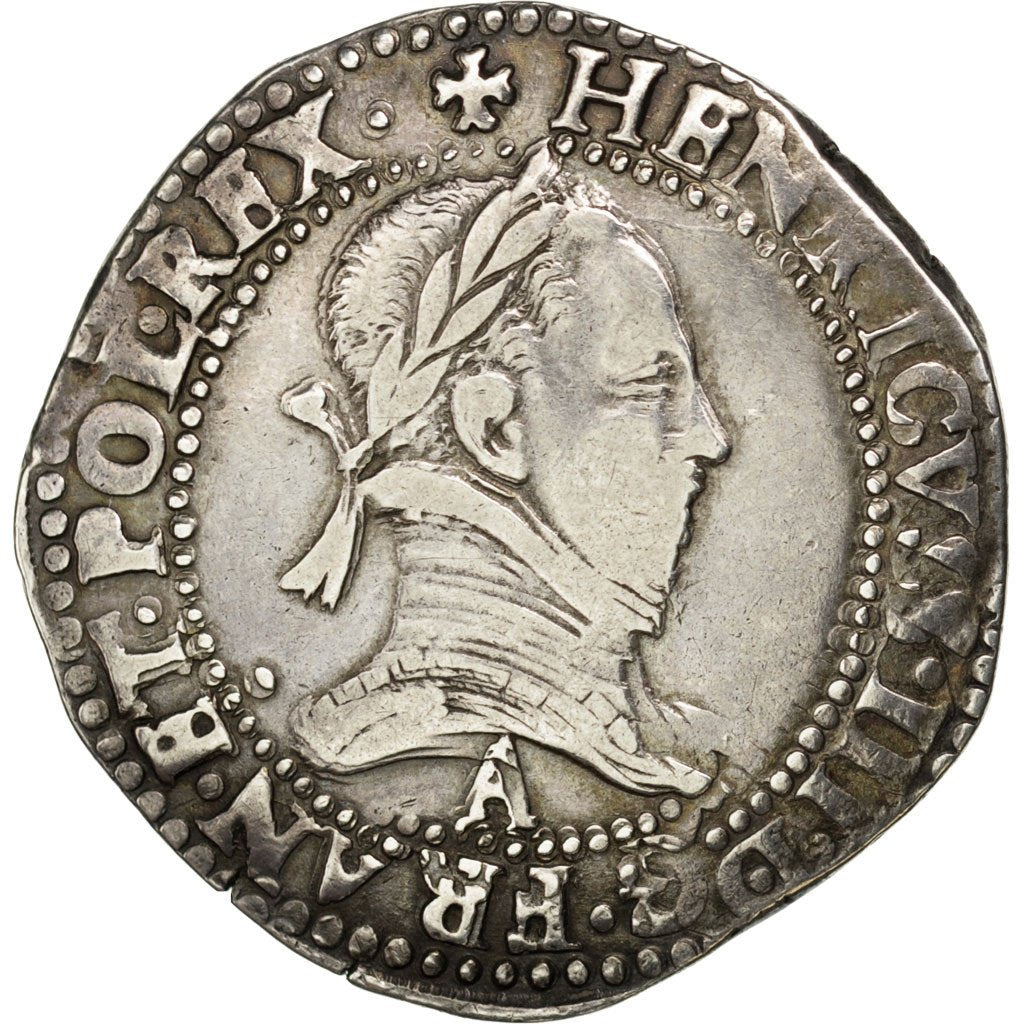 FRANCE, Franc au Col Plat, 1586, Paris, EF(40-45), Silver, Sombart #4714, 14.09