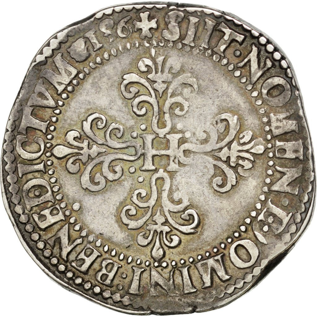 FRANCE, Franc au Col Plat, 1586, Paris, EF(40-45), Silver, Sombart #4714, 14.09