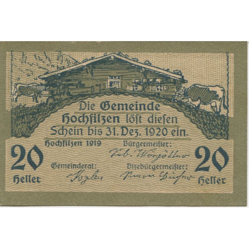 Billet, Autriche, Hochfilzen, 20 Heller, chalet 1920-12-31, SPL Mehl:FS 382a