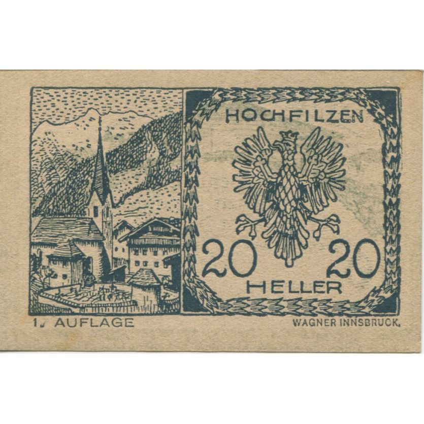 Billet, Autriche, Hochfilzen, 20 Heller, chalet 1920-12-31, SPL Mehl:FS 382a