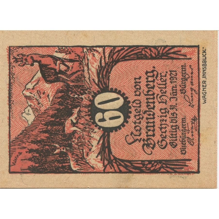 Banknote, Austria, Brandenberg, 60 Heller, Animaux, 1920 AU(55-58) Mehl:FS 99a