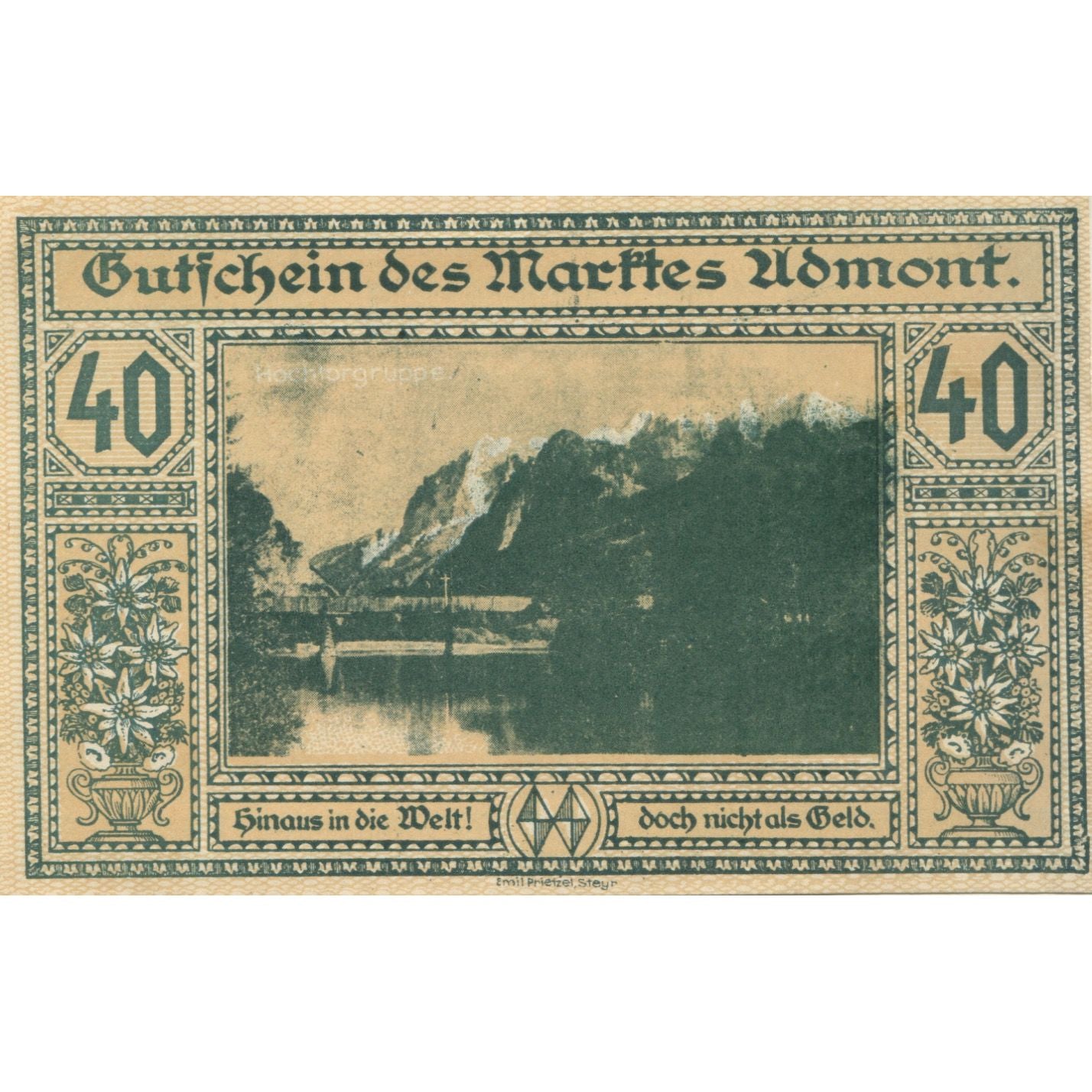 Banknote, Austria, Admont, 40 Heller, montagne, 1920, UNC(63), Mehl:FS 6c