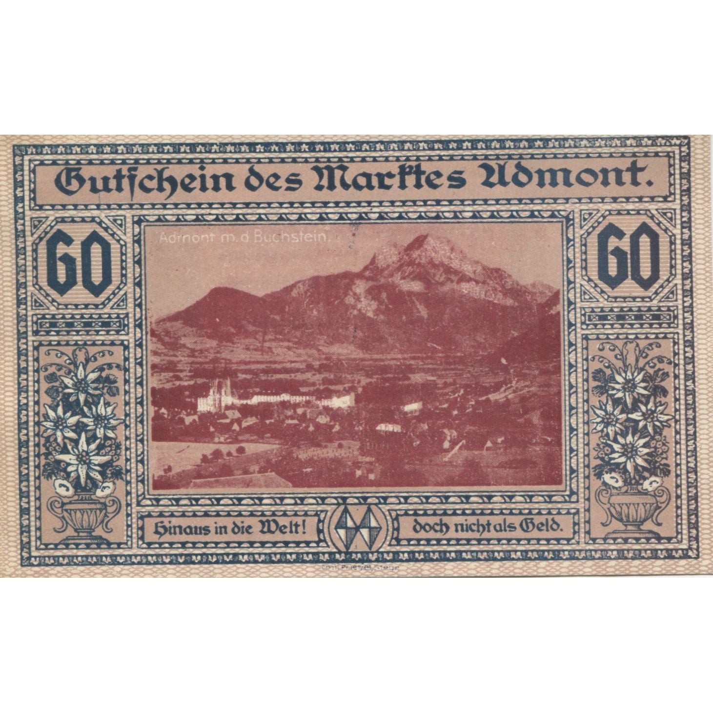 Banknote, Austria, Admont, 60 Heller, cerf, 1920, UNC(63), Mehl:FS 6a