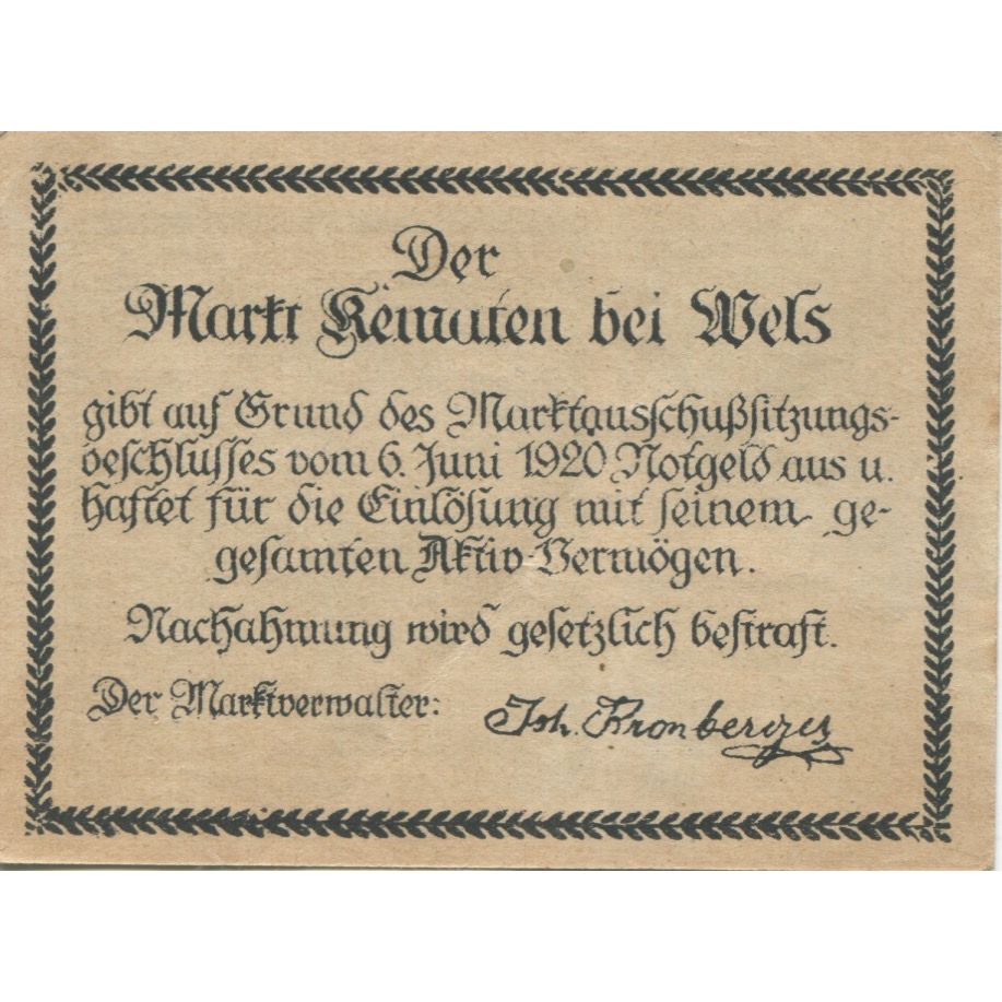 Banknote, Austria, KEMATEN, 80 Heller, Blason, 1920 UNC(63) Mehl:FS 432