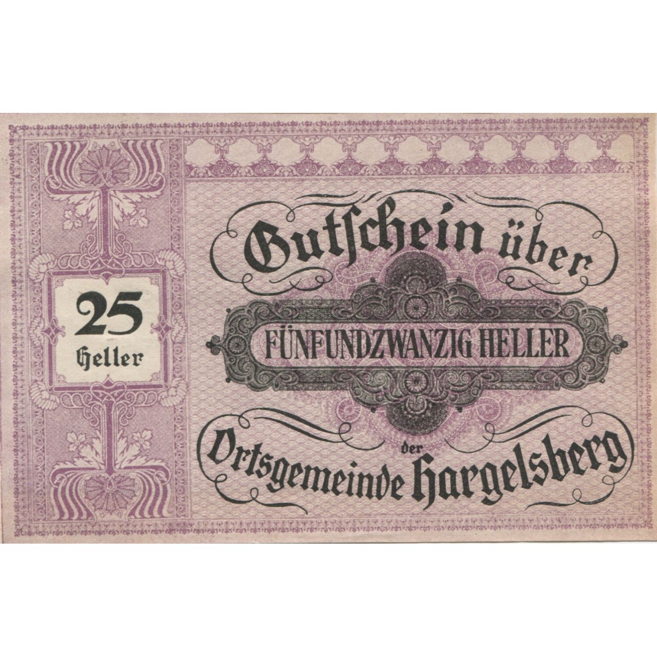 Banknote, Austria, Hargelsberg, 25 Heller face value 1920 UNC(63) Mehl:FS 349IIc