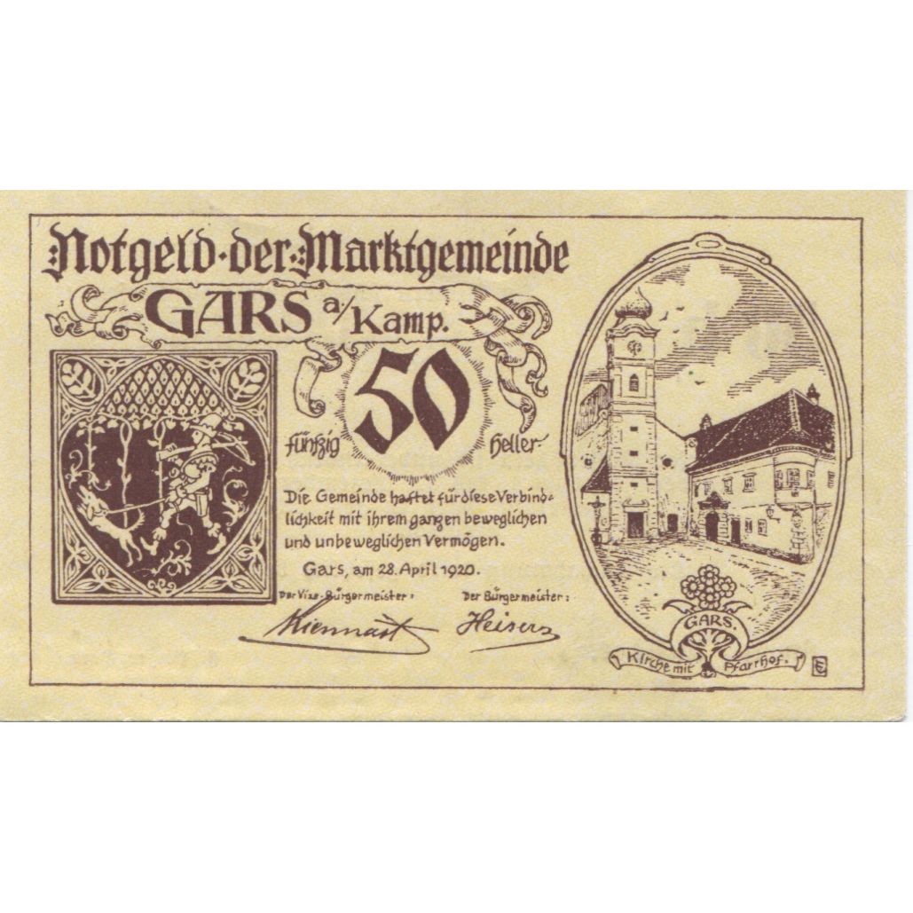 Banknote, Austria, Gars am Kamp, 50 Heller, place, 1920 UNC(63) Mehl:FS 222a