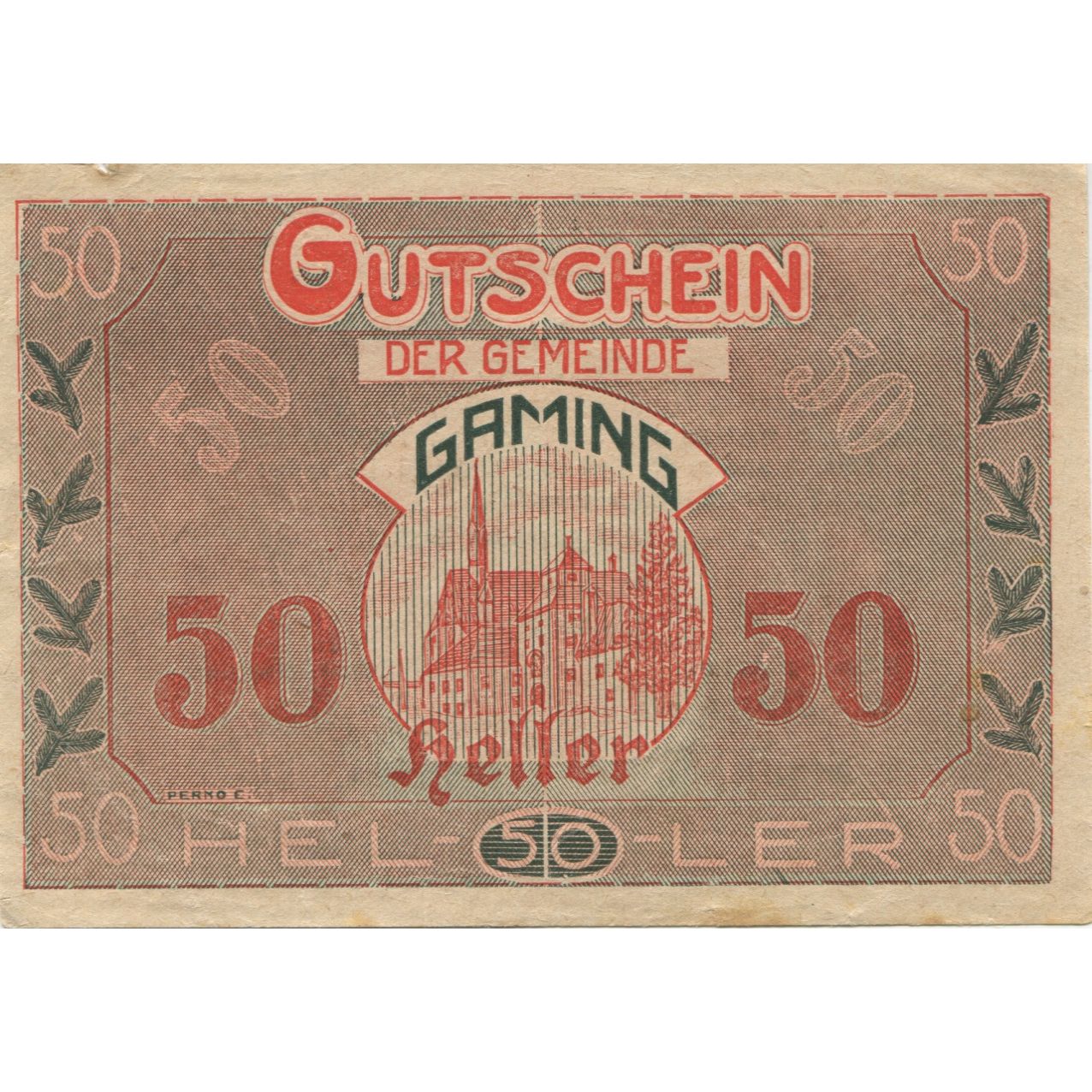 Banknote, Austria, Gaming, 50 Heller, Eglise, 1920 AU(55-58) Mehl:FS 220a