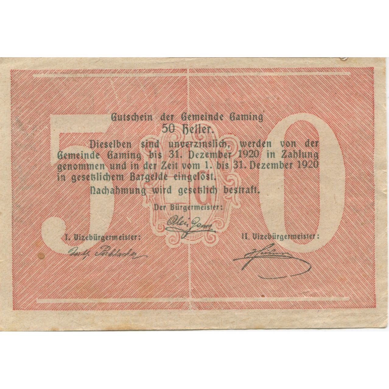 Banknote, Austria, Gaming, 50 Heller, Eglise, 1920 AU(55-58) Mehl:FS 220a
