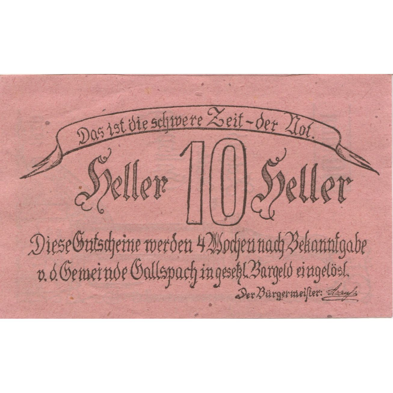 Geldschein, Österreich, Gallspach, 10 Heller, Monument, 1920, UNZ-, Mehl:FS 219a