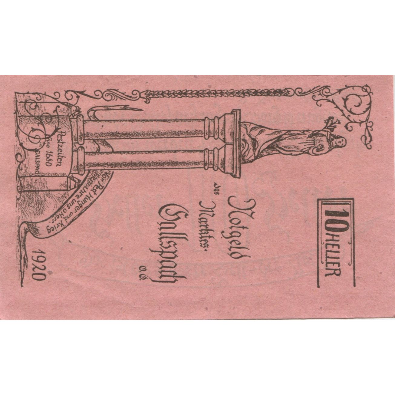 Geldschein, Österreich, Gallspach, 10 Heller, Monument, 1920, UNZ-, Mehl:FS 219a