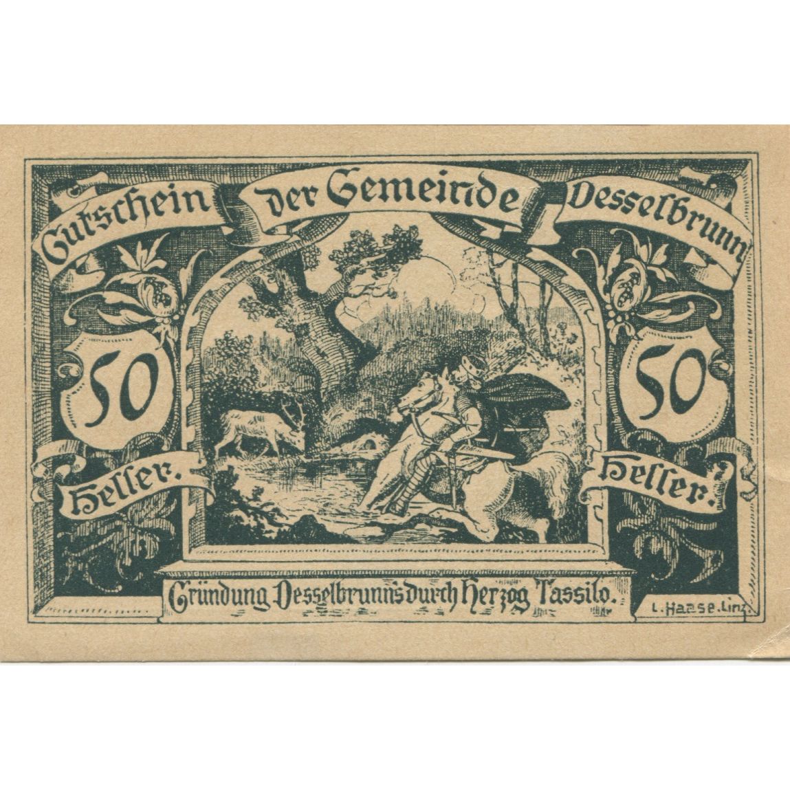 Banknote, Austria, Desselbrunn, 50 Heller, roi, 1920, UNC(63) Mehl:FS 119a