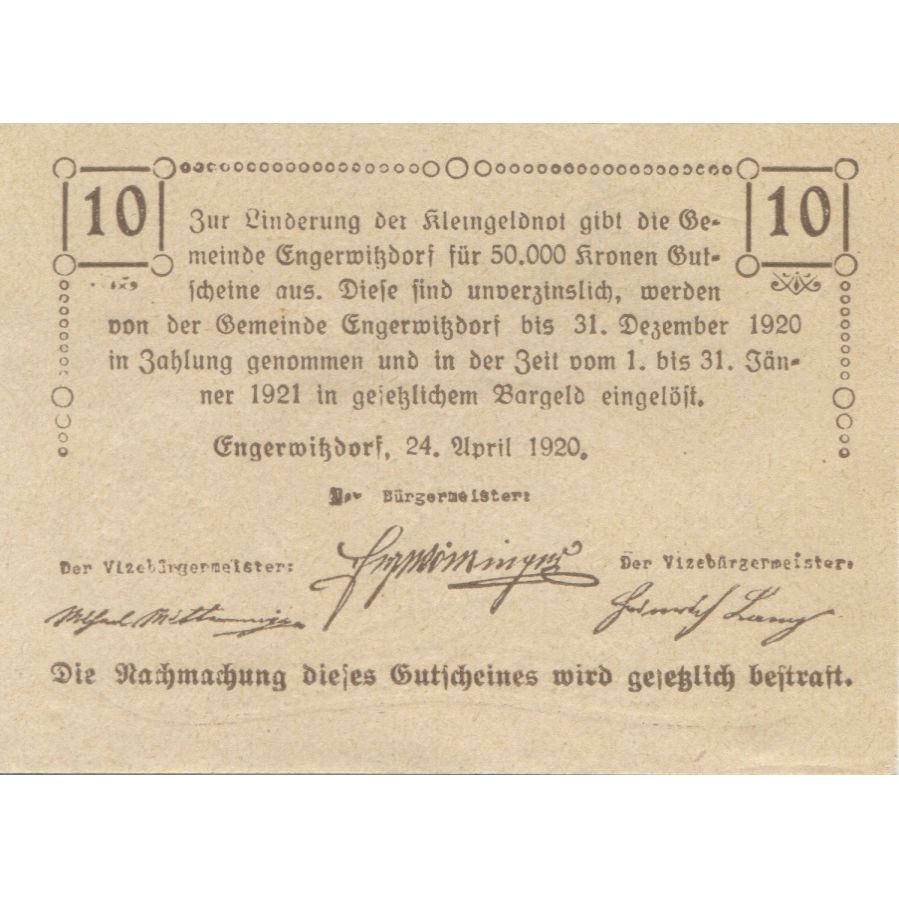 Banknote, Austria, Engerwitzdorf, 10 Heller, champs, 1920 UNC(63) Mehl:FS 173