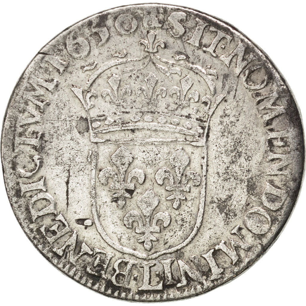 FRANCE, 1/2 Écu à la mèche longue, 1/2 ECU, 1650, Bayonne, KM #164.12, F(12-15),