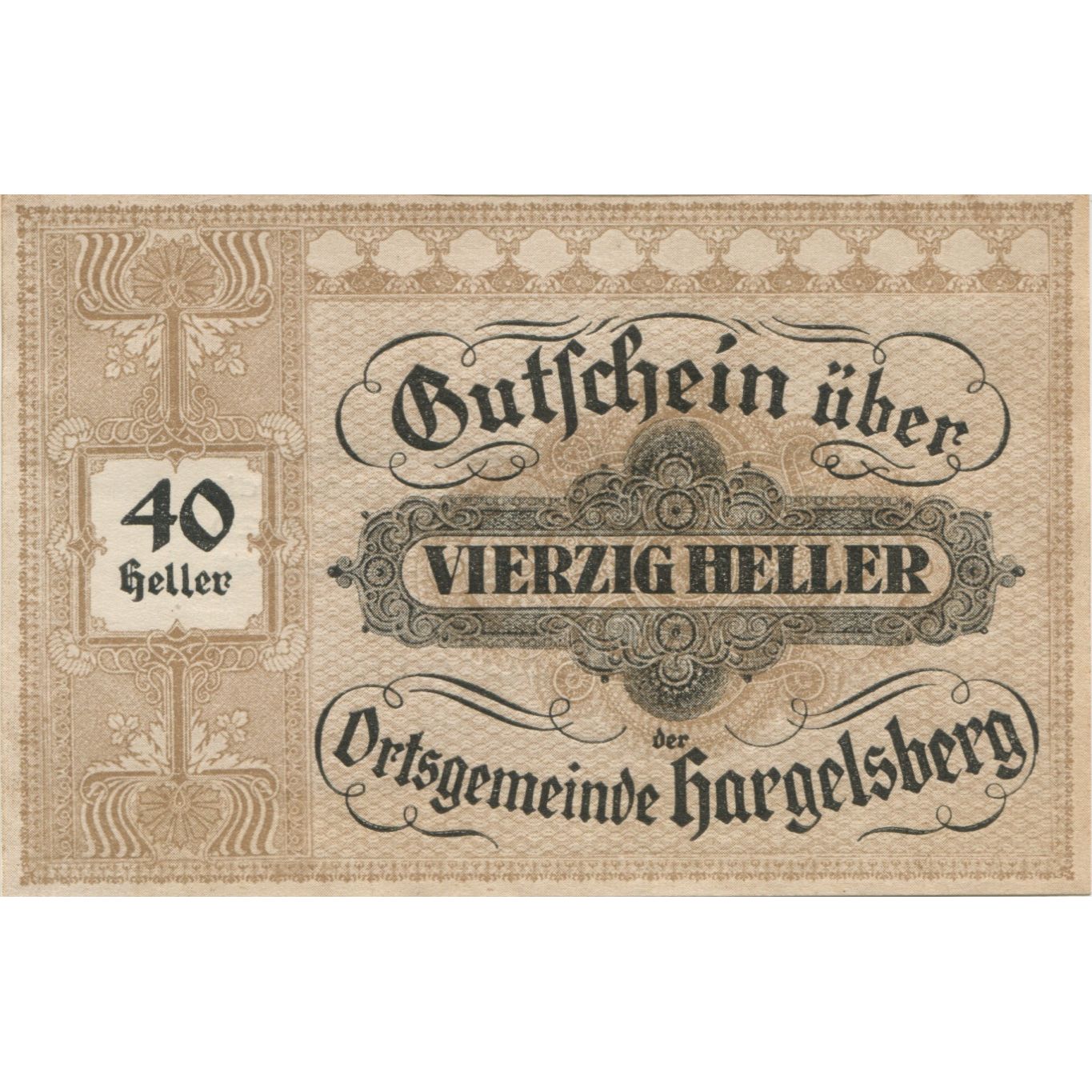 Banknote, Austria, Hargelsberg, 40 Heller, Texte, 1920 UNC(63) Mehl:FS 349IIc