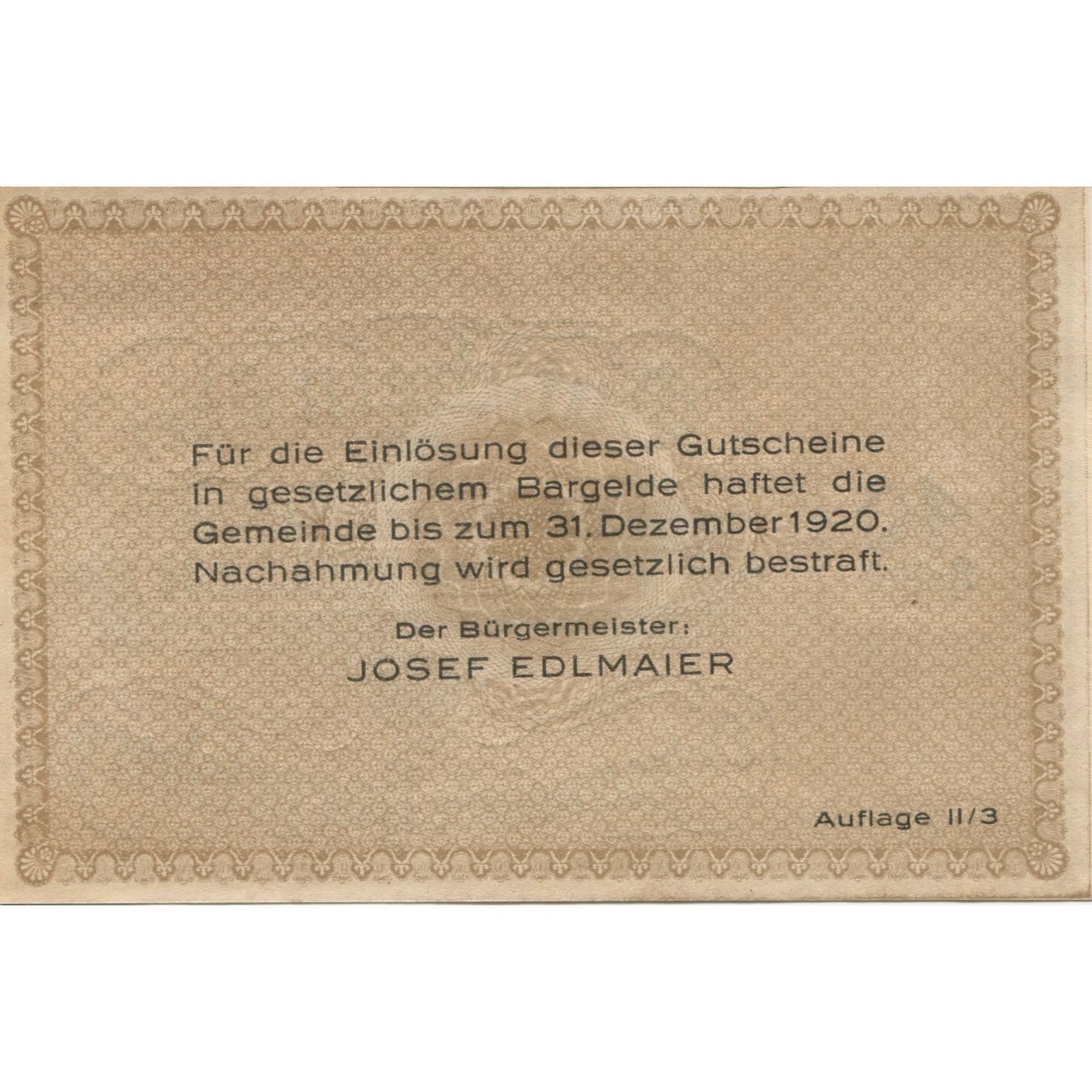 Banknote, Austria, Hargelsberg, 40 Heller, Texte, 1920 UNC(63) Mehl:FS 349IIc