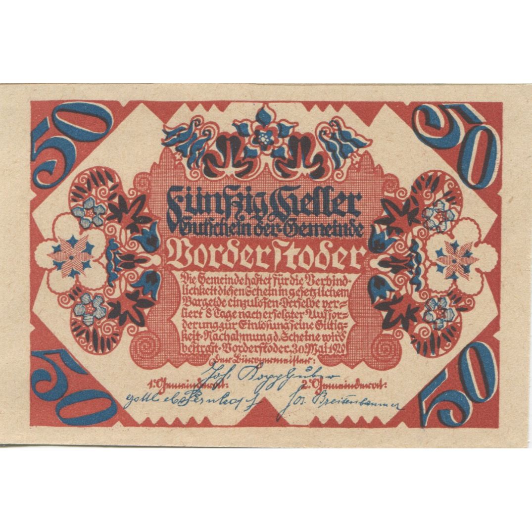 Banknote, Austria, Borderstoder, 50 Heller, Fleur, 1920, UNC(63), Mehl:FS 1120