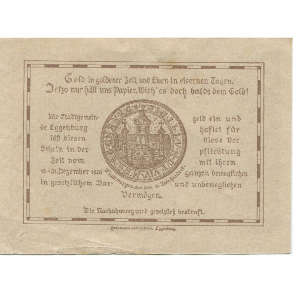 Banknote, Austria, Eggenburg, 10 Heller, Blason, 1920 UNC(63) Mehl:FS 162b