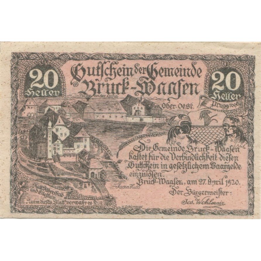 Banknote, Austria, Bruck, 20 Heller, château 1921-03-31, UNC(63) Mehl:FS 108a