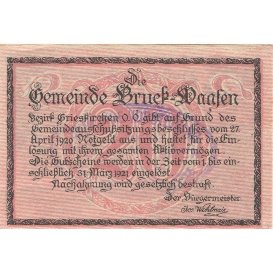 Banknote, Austria, Bruck, 20 Heller, château 1921-03-31, UNC(63) Mehl:FS 108a