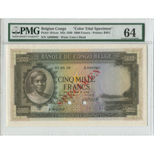 Banknote, Belgian Congo, 5000 Francs, 1950, 1950-08-07, Specimen Trial Color