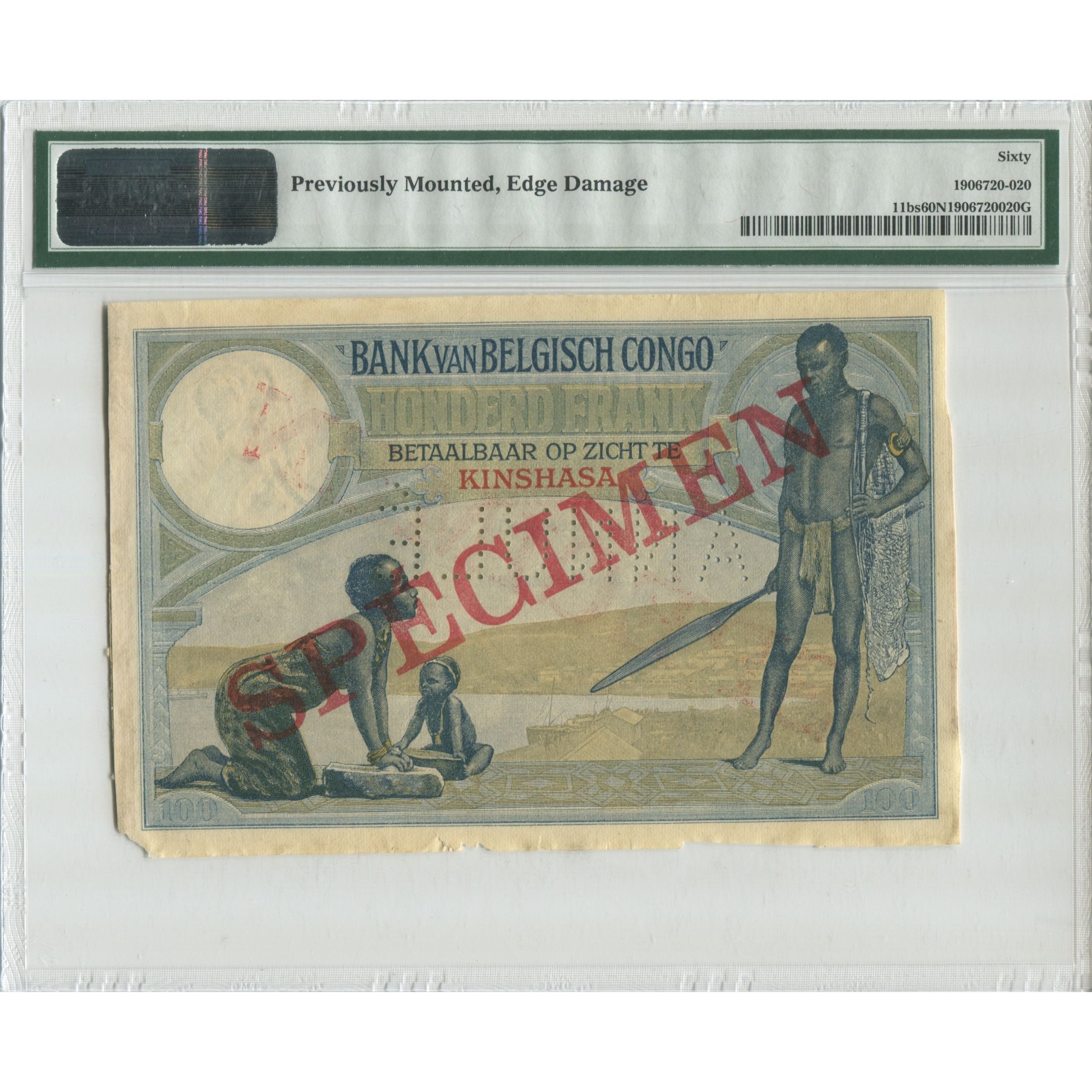 Banknote, Belgian Congo, 100 Francs, Undated (1912), Specimen - Kinshasa