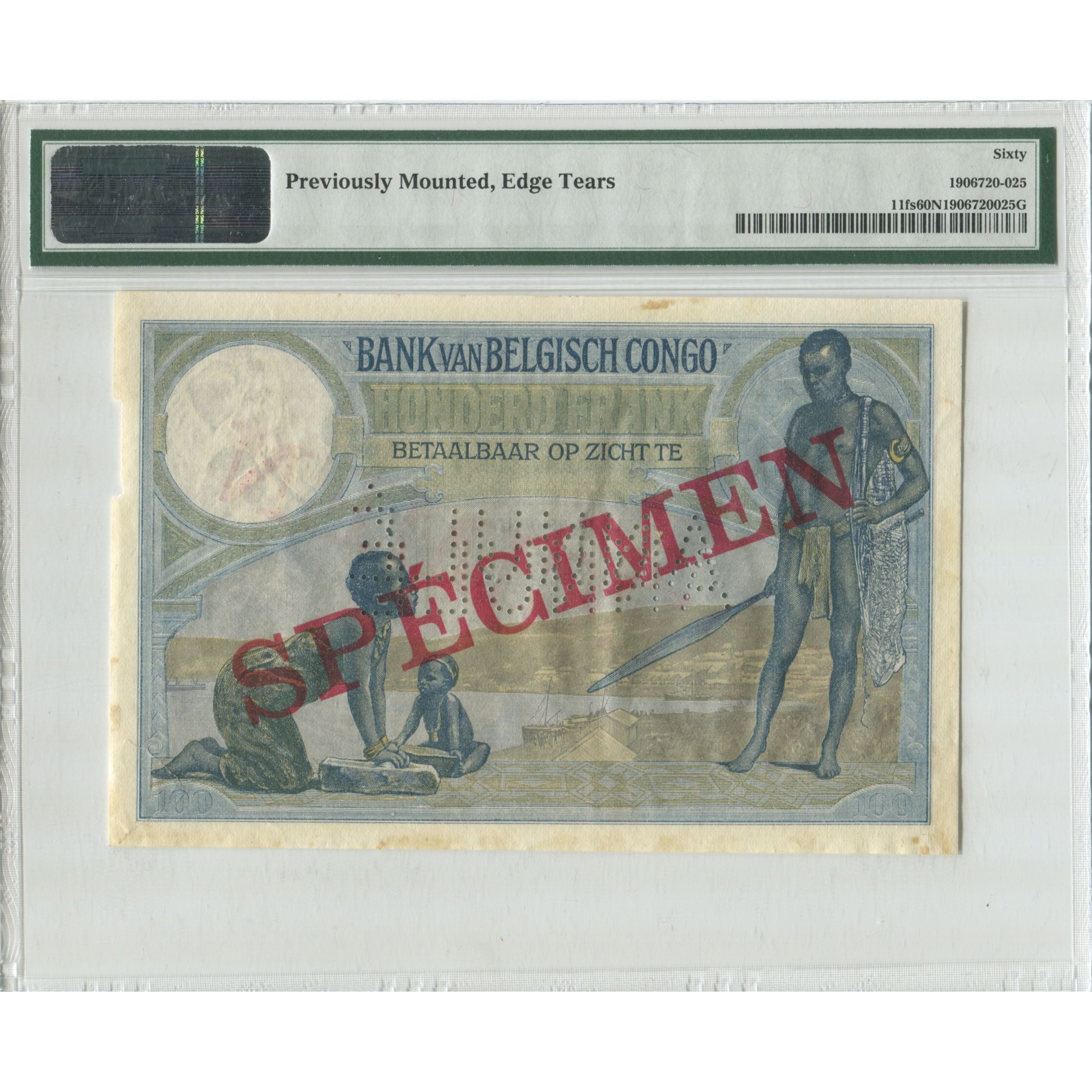 Banknot, Kongo Belgijskie, 100 Francs, Undated (1929), Specimen - Without Office