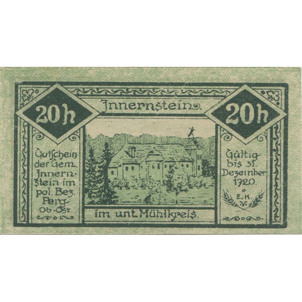 Banknote, Austria, Innernstein, 20 Heller, Eglise, 1920 UNC(63) Mehl:FS 406
