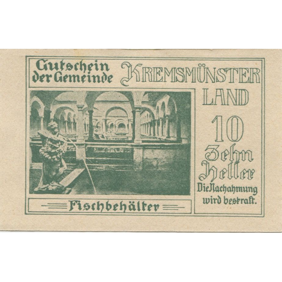 Banknote, Austria, Kremsmunster, 10 Heller, Eglise, 1920 UNC(63) Mehl:FS 475