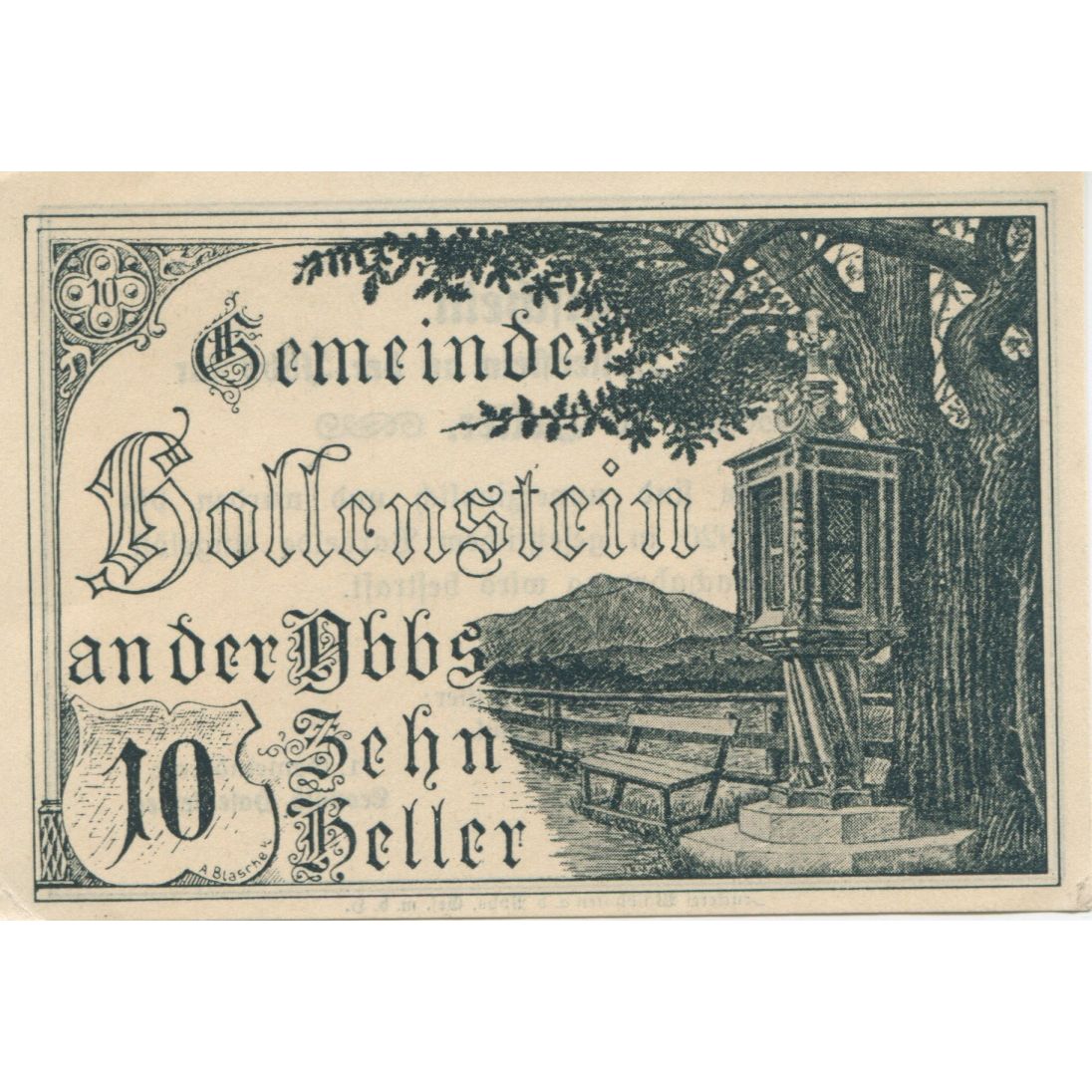 Banknote, Austria, Hollenstein, 10 Heller, paysage, 1920 UNC(63) Mehl:FS 395a